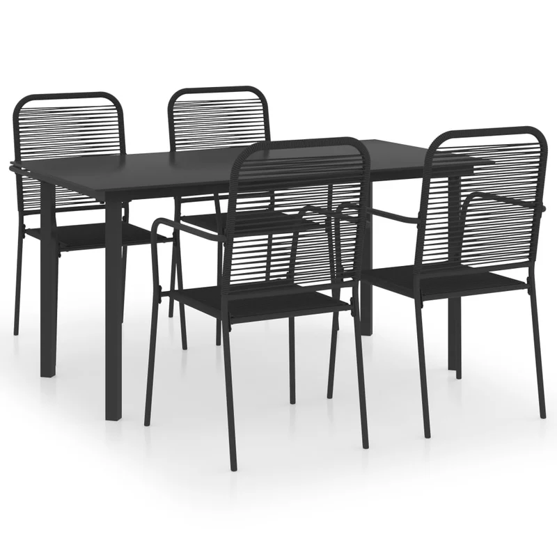 Mobilier à dîner d'extérieur 5 pièces noir verre et acier 02_0014659