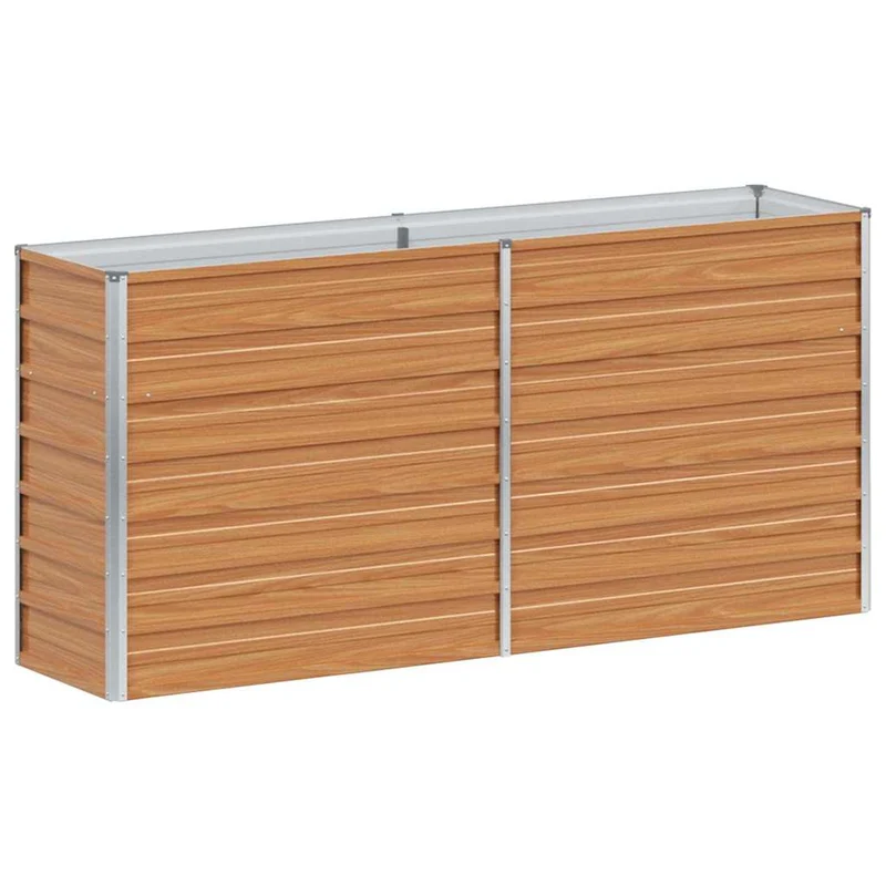 Jardinière surélevée style industriel à fleurs 160 x 40 x 77 cm en acier galvanisé marron clair 02_0059015