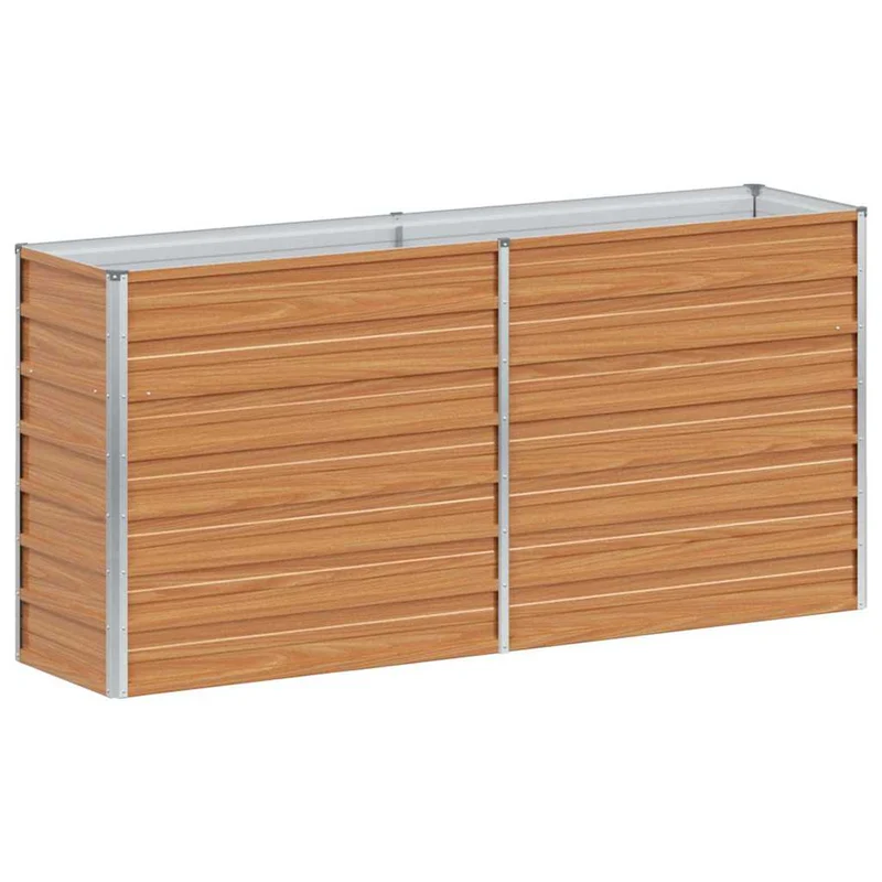 Jardinière surélevée style industriel à fleurs 160 x 40 x 77 cm en acier galvanisé marron clair 02_0059015