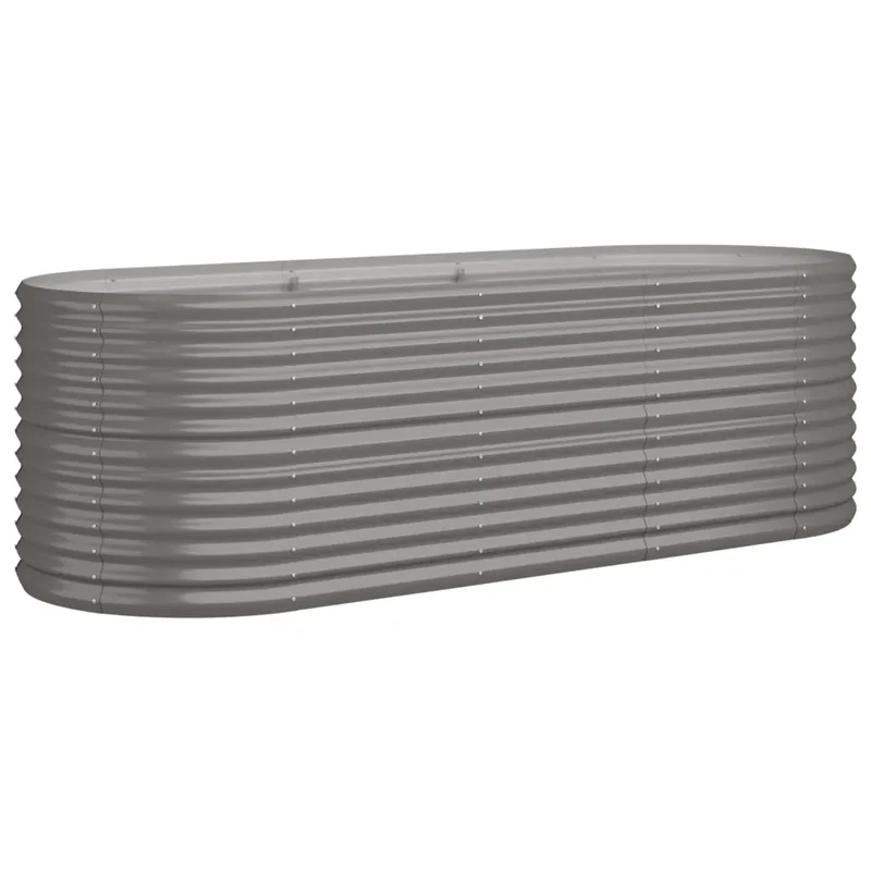 Lit surélevé de jardin ovale 224 x 80 x 68 cm robuste résistant aux intempéries décoration en acier galvanisé gris 02_0046572