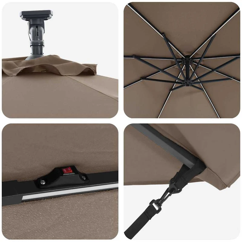 Parasol cantilever design moderne inclinable extérieur 294 x 294 x 248 cm en polyester taupe 02_0058758