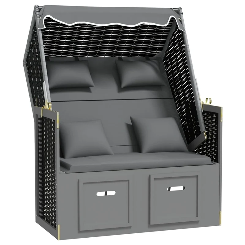 Strandkorb avec coussin résine tressée bois solide anthracite 02_0012173