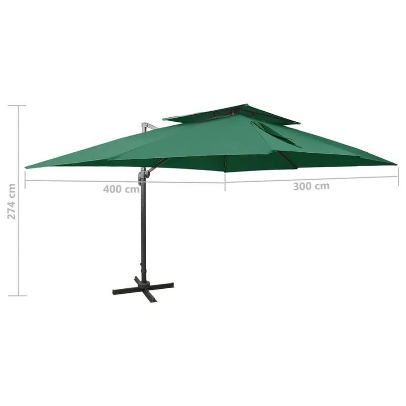 Parasol déporté à double toit vert 400 x 300 cm 02_0008576