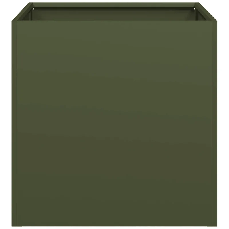 Jardinière moderne pour jardin balcon 40 x 40 x 40 cm avec fond ouvert élégante en acier laminé à froid vert olive 02_0051454