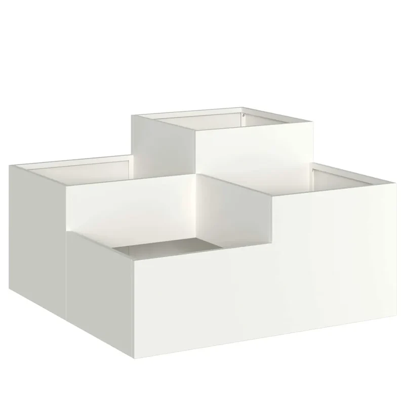 Cache-pot de jardin rectangulaire moderne 80 x 80 x 48 cm drainage efficace en acier blanc 02_0052056