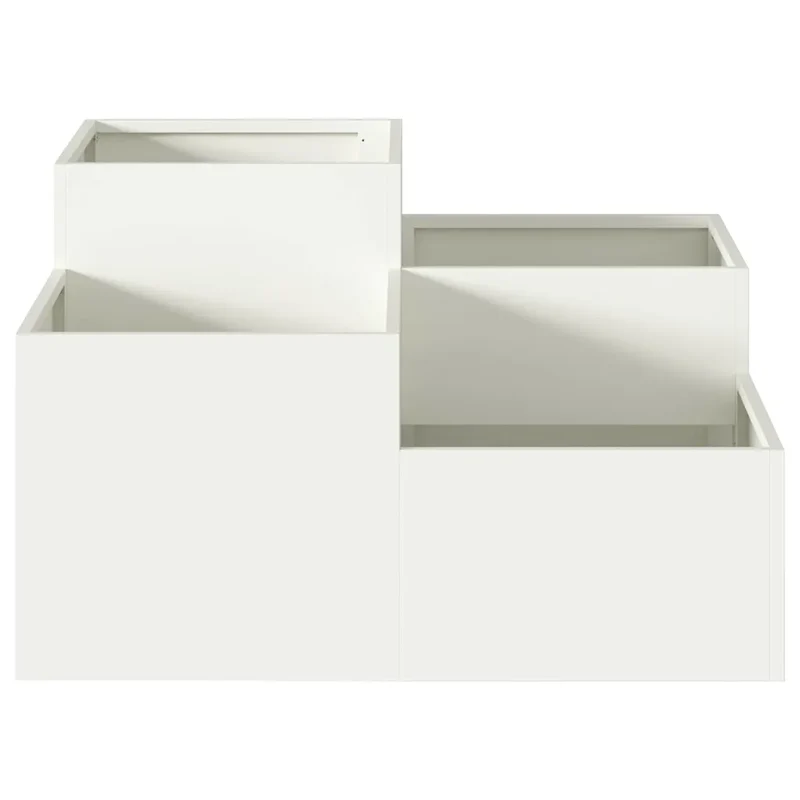 Cache-pot de jardin rectangulaire moderne 80 x 80 x 48 cm drainage efficace en acier blanc 02_0052056