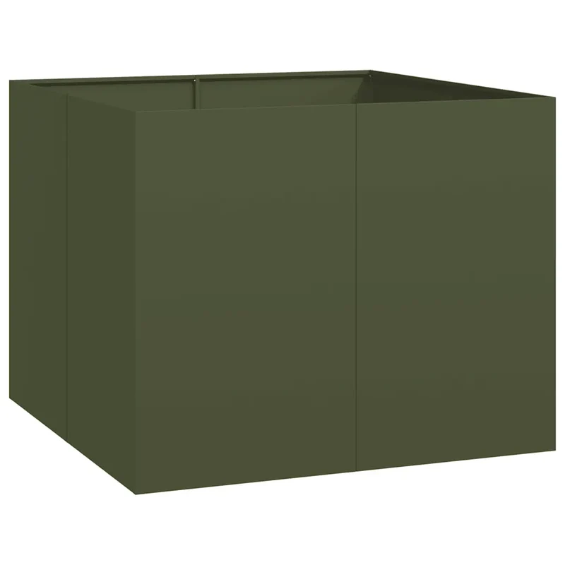 Jardinière carrée avec fond ouvert 100 x 100 x 80 cm design moderne jardin balcon en acier vert olive 02_0051603