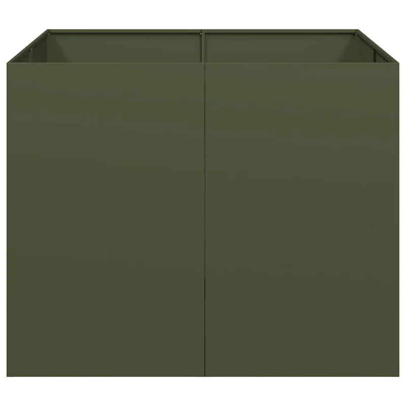 Jardinière carrée avec fond ouvert 100 x 100 x 80 cm design moderne jardin balcon en acier vert olive 02_0051603