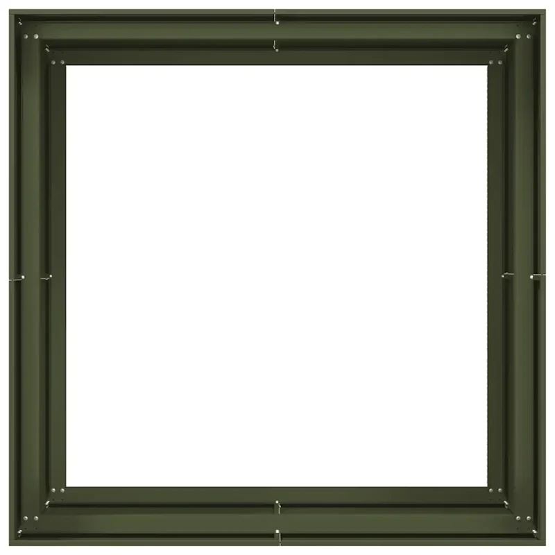Jardinière carrée avec fond ouvert 100 x 100 x 80 cm design moderne jardin balcon en acier vert olive 02_0051603