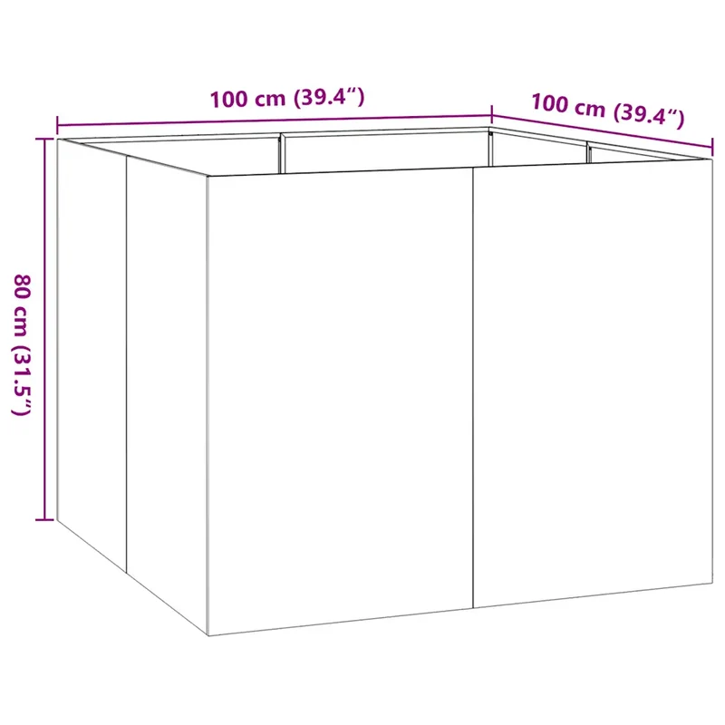 Jardinière carrée avec fond ouvert 100 x 100 x 80 cm design moderne jardin balcon en acier vert olive 02_0051603
