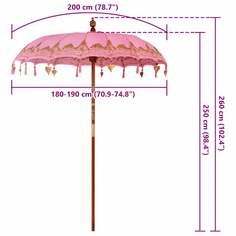 Parasol balinais rond 185 x 185 x 260 cm élégant charme naturel décoratif en coton rose 02_0058823