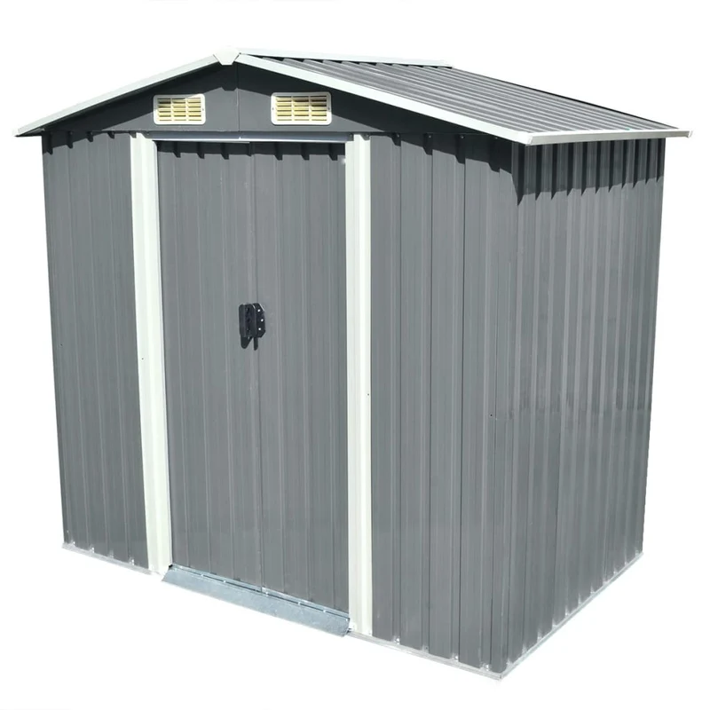 Abri de jardin cabane cabanon maison de stockage remise extérieur hangar outils robuste métal 204 x 132 x 186 cm gris 02_0022388