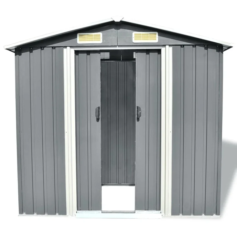 Abri de jardin cabane cabanon maison de stockage remise extérieur hangar outils robuste métal 204 x 132 x 186 cm gris 02_0022388