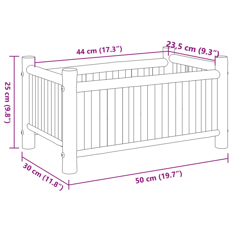 Jardinière bac lit surélevé plantes fleurs terrasse jardin 50 x 30 x 25 cm bambou marron 02_0037624