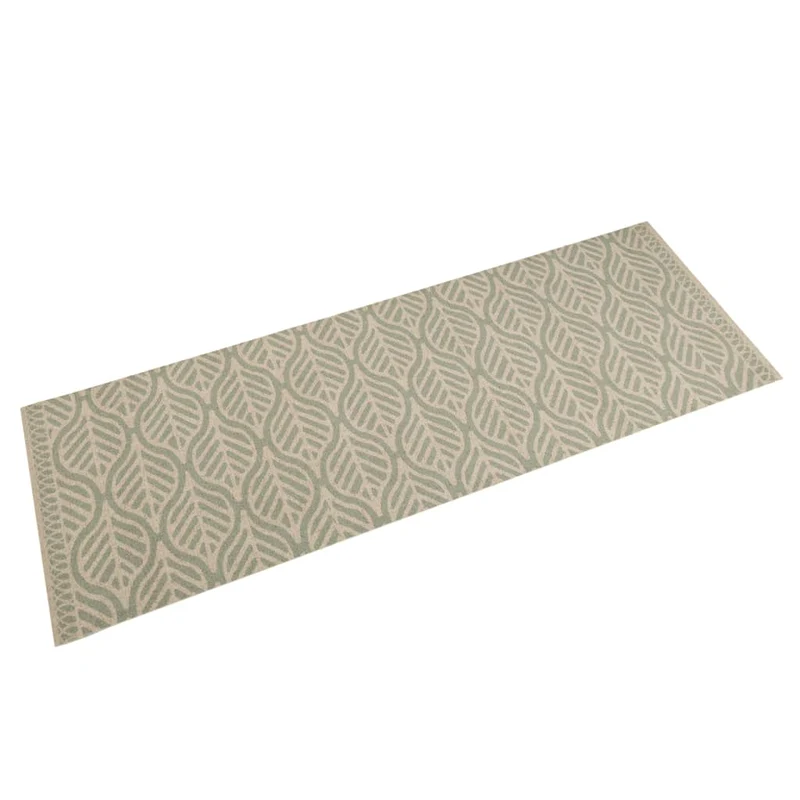 Tapis de cuisine lavable impression feuilles 180 x 60 cm antidérapant confortable design moderne en velours vert 02_0056472