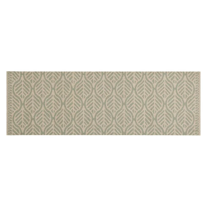 Tapis de cuisine lavable impression feuilles 180 x 60 cm antidérapant confortable design moderne en velours vert 02_0056472
