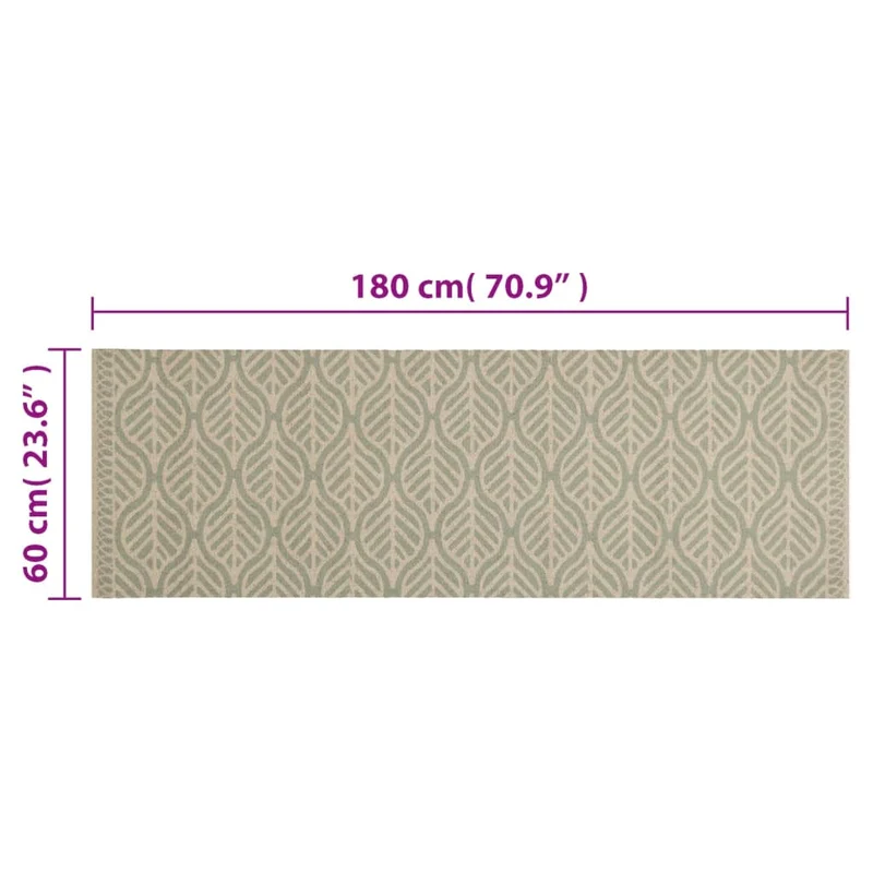 Tapis de cuisine lavable impression feuilles 180 x 60 cm antidérapant confortable design moderne en velours vert 02_0056472