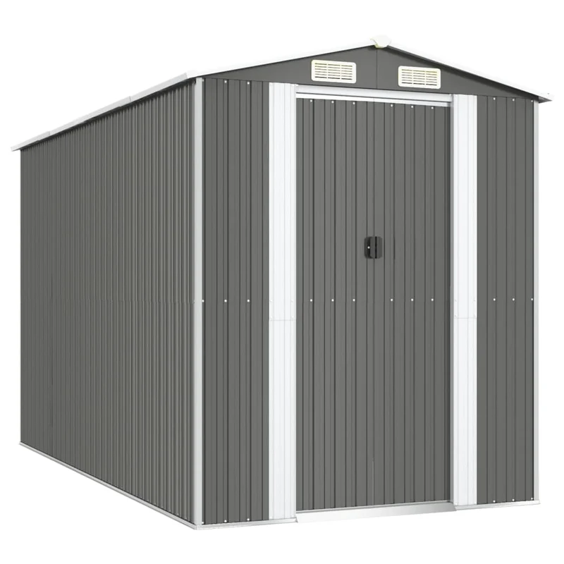 Abri de jardin cabane cabanon maison de stockage remise extérieur hangar outils robuste clair 192 x 357 x 223 cm acier galvanisé gris 02_0022257