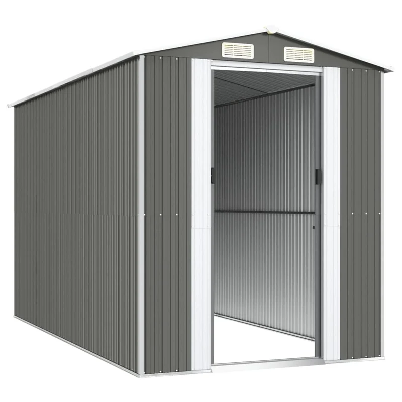 Abri de jardin cabane cabanon maison de stockage remise extérieur hangar outils robuste clair 192 x 357 x 223 cm acier galvanisé gris 02_0022257