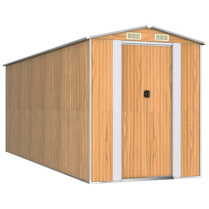 Abri de jardin cabane cabanon maison de stockage remise extérieur hangar outils robuste clair 192 x 523 x 223 cm acier galvanisé marron 02_0022306