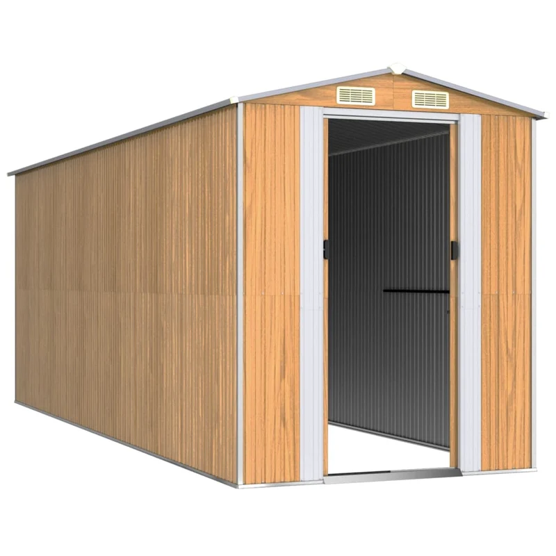 Abri de jardin cabane cabanon maison de stockage remise extérieur hangar outils robuste clair 192 x 523 x 223 cm acier galvanisé marron 02_0022306