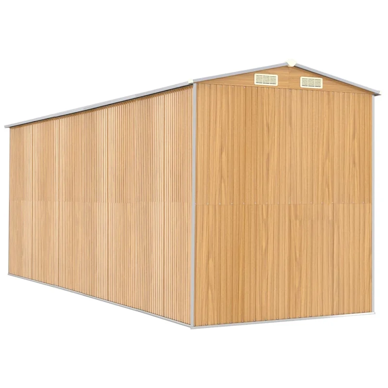 Abri de jardin cabane cabanon maison de stockage remise extérieur hangar outils robuste clair 192 x 523 x 223 cm acier galvanisé marron 02_0022306