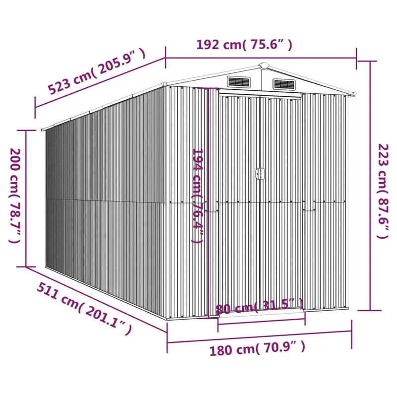 Abri de jardin cabane cabanon maison de stockage remise extérieur hangar outils robuste clair 192 x 523 x 223 cm acier galvanisé marron 02_0022306