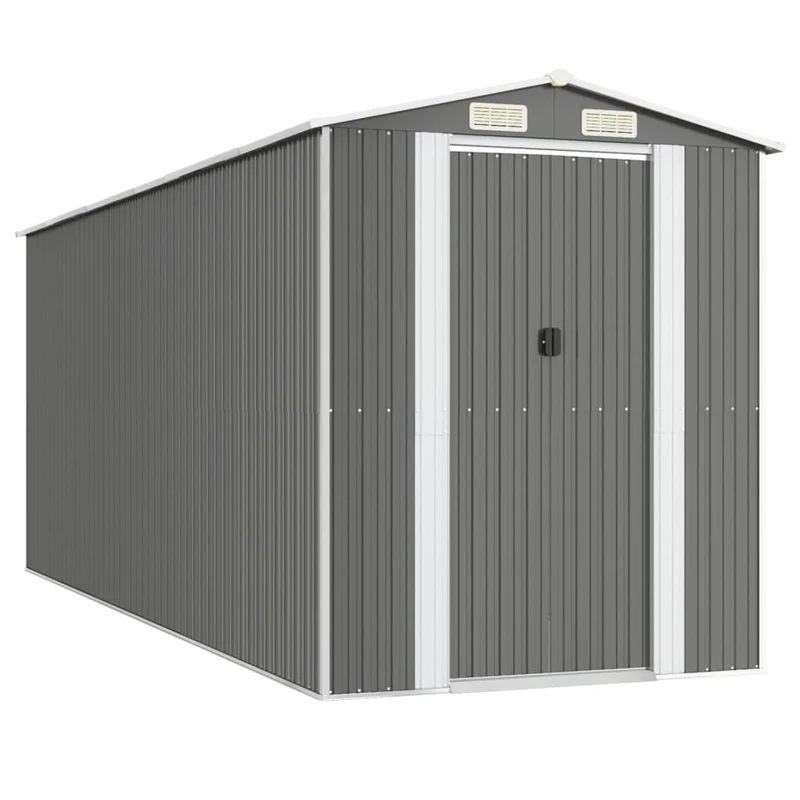 Abri de jardin cabane cabanon maison de stockage remise extérieur hangar outils robuste clair 192 x 523 x 223 cm acier galvanisé gris 02_0022259