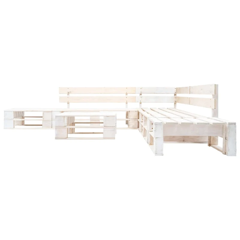 Salon de jardin meuble d'extérieur ensemble de mobilier palette 6 pièces bois blanc 02_0018455
