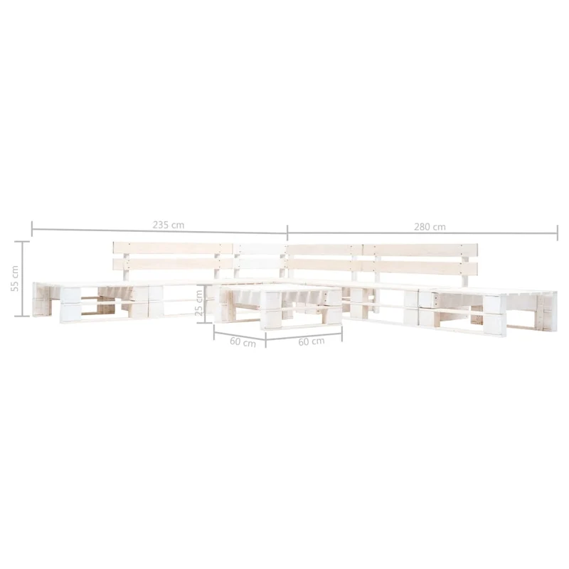 Salon de jardin meuble d'extérieur ensemble de mobilier palette 6 pièces bois blanc 02_0018455