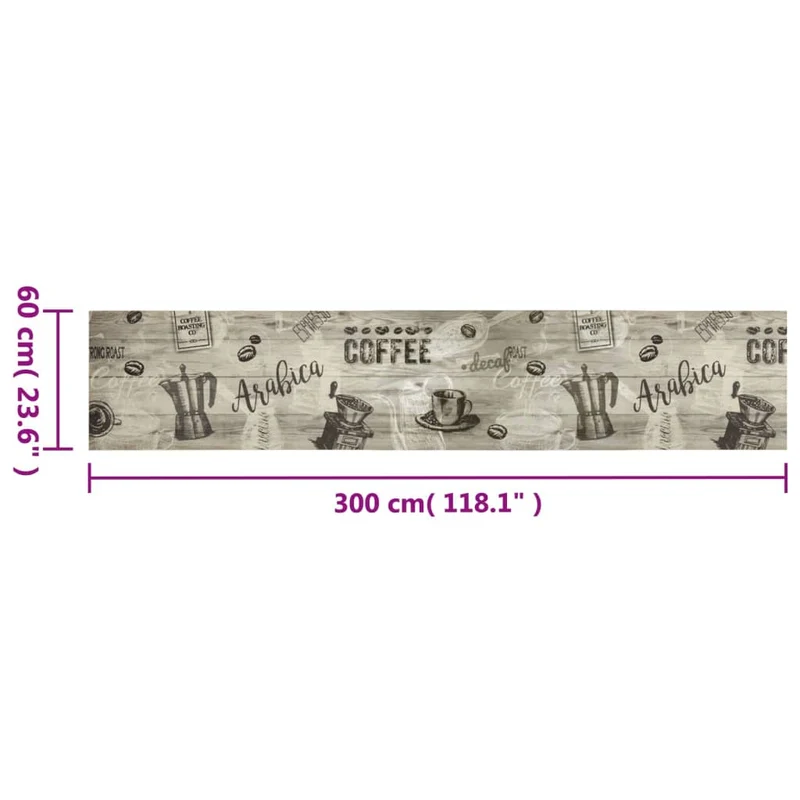 Tapis de cuisine lavable imprimé design élégant 300 x 60 cm antidérapant ambiance cosy en velours gris 02_0056422