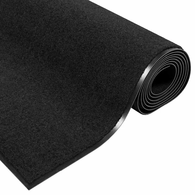 Tapis d'entrée rectangulaire design moderne 120 x 250 cm hypoallergénique confortable en polyamide noir 02_0057962