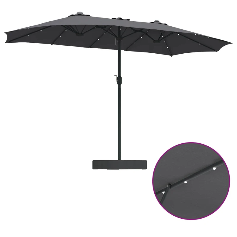 Parasol de jardin pliable moderne extérieur 385 x 209 x 244 cm avec éclairage LED ambiance cosy en polyester anthracite 02_0058684