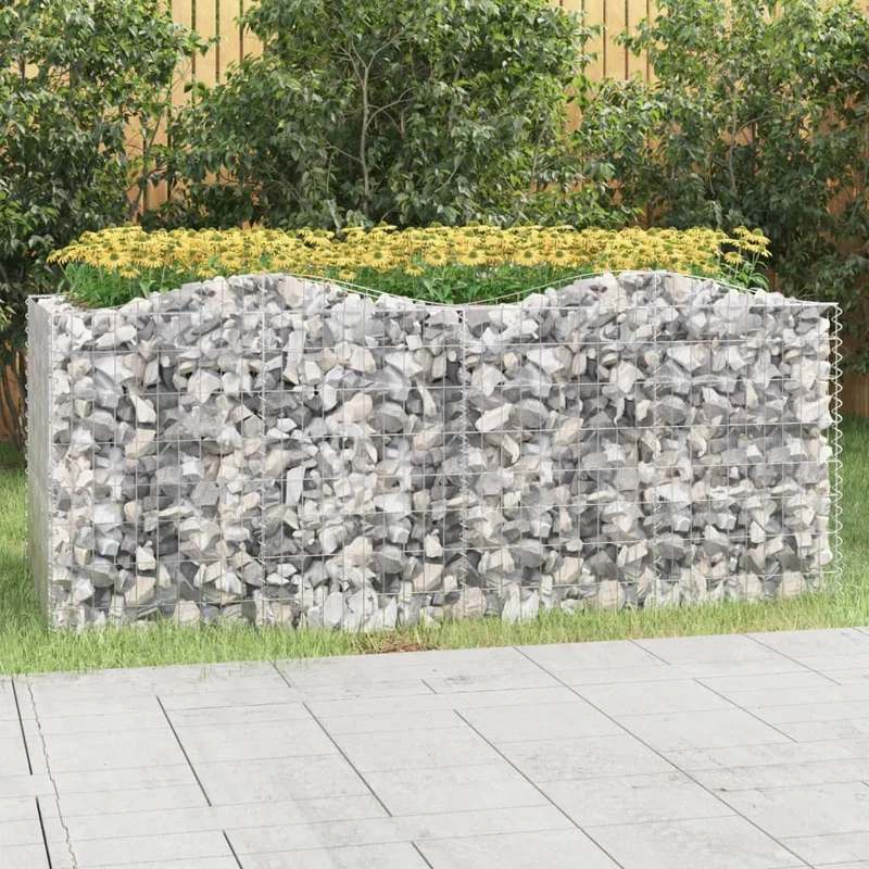 Lit surélevé à gabions arqué 200 x 100 x 100 cm fer galvanisé Argent 02_0039930