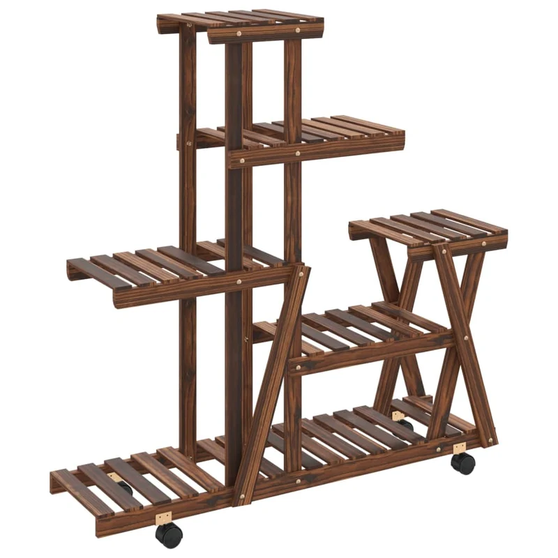 Support à fleurs meuble plante avec roues 95 x 25 x 101 cm bois massif de sapin marron 02_0045230