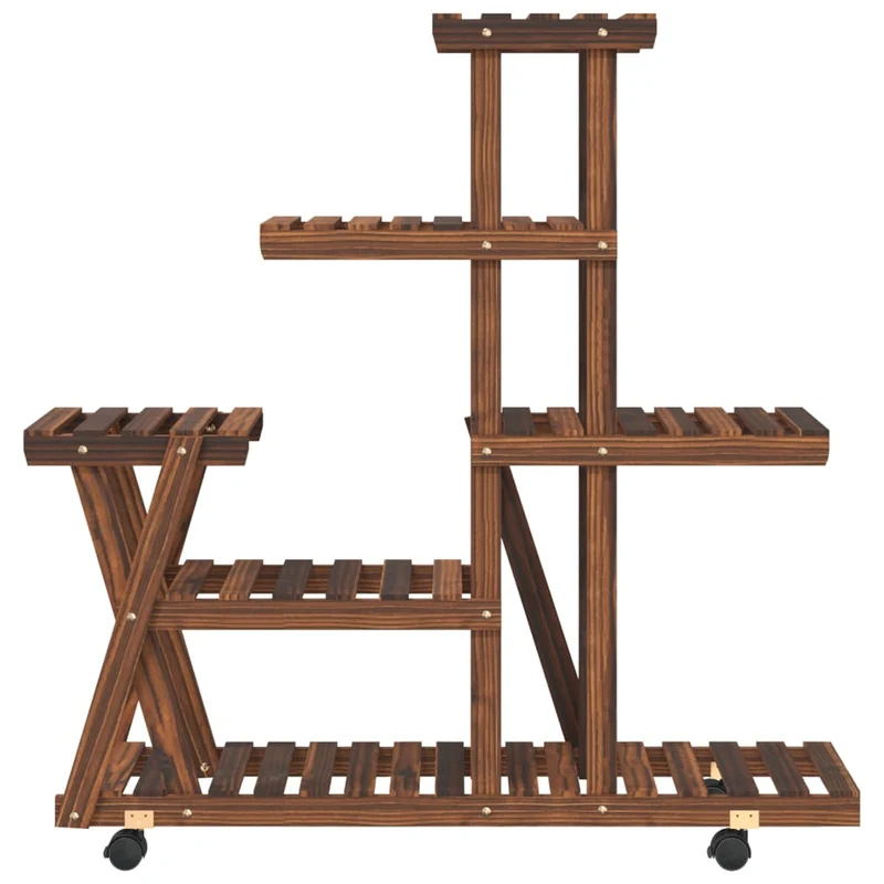 Support à fleurs meuble plante avec roues 95 x 25 x 101 cm bois massif de sapin marron 02_0045230