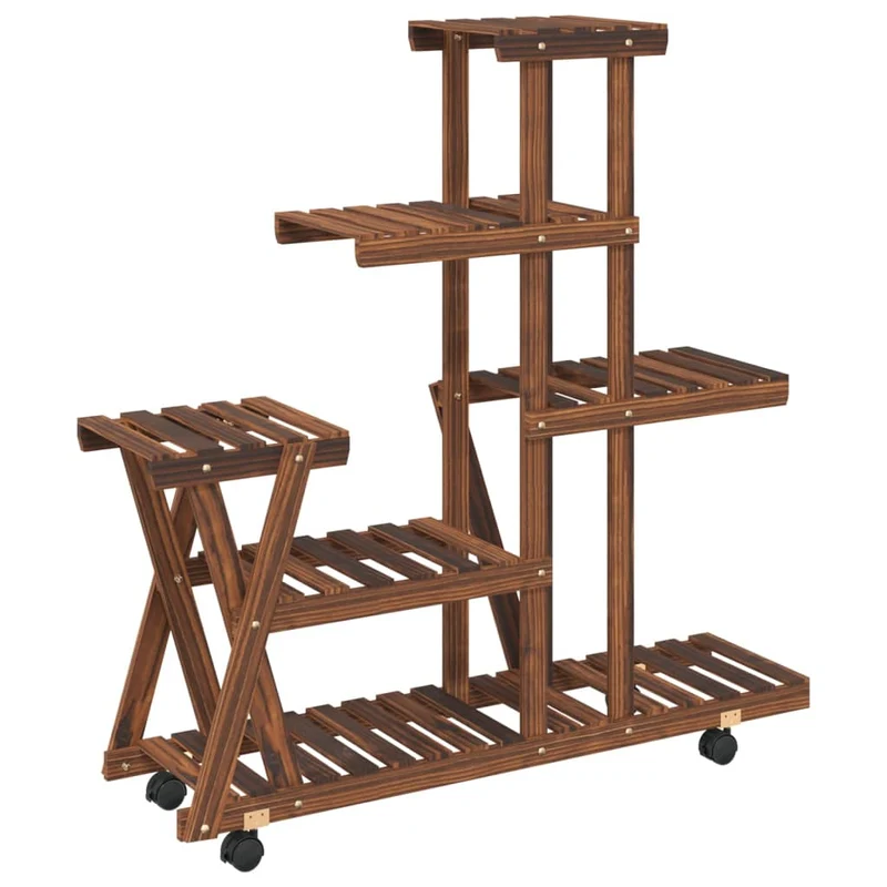 Support à fleurs meuble plante avec roues 95 x 25 x 101 cm bois massif de sapin marron 02_0045230