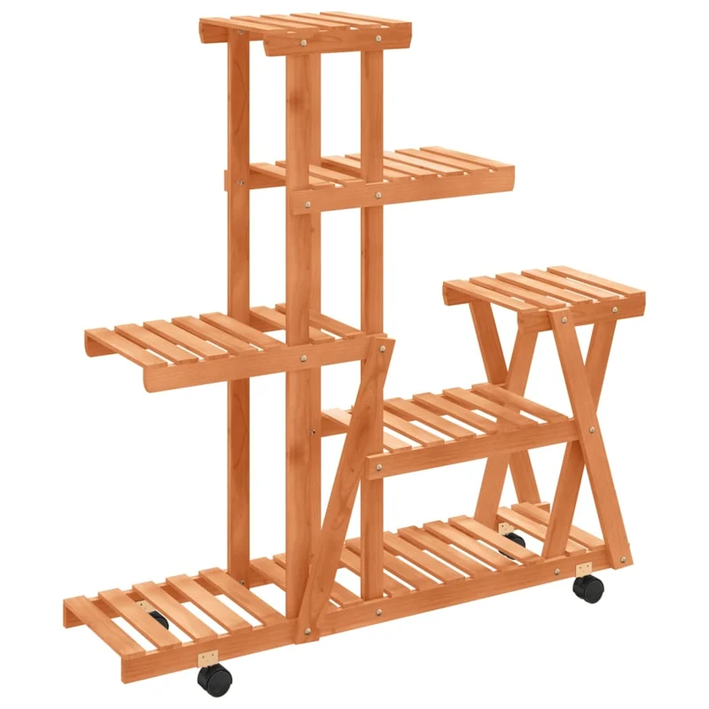 Support à fleurs meuble plante avec roues 95 x 25 x 101 cm bois massif de sapin marron 02_0045232