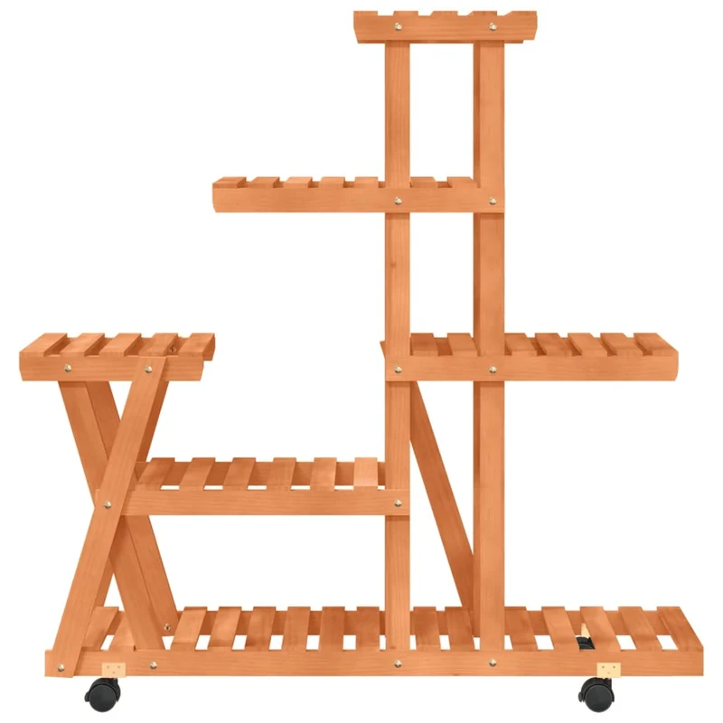 Support à fleurs meuble plante avec roues 95 x 25 x 101 cm bois massif de sapin marron 02_0045232