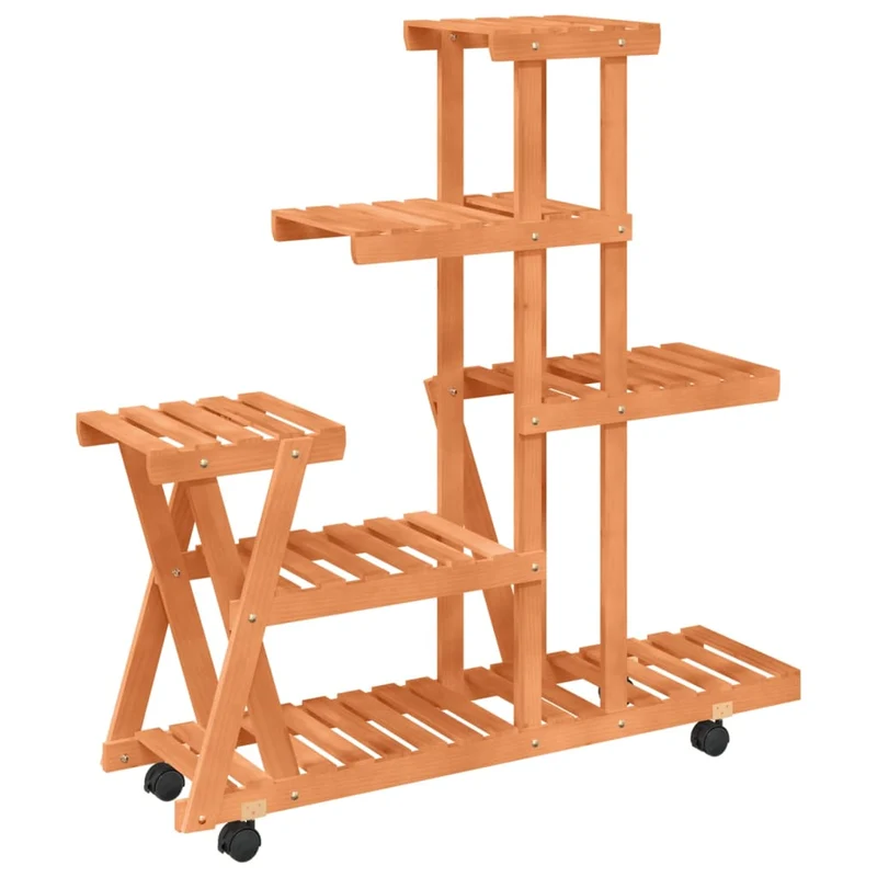Support à fleurs meuble plante avec roues 95 x 25 x 101 cm bois massif de sapin marron 02_0045232
