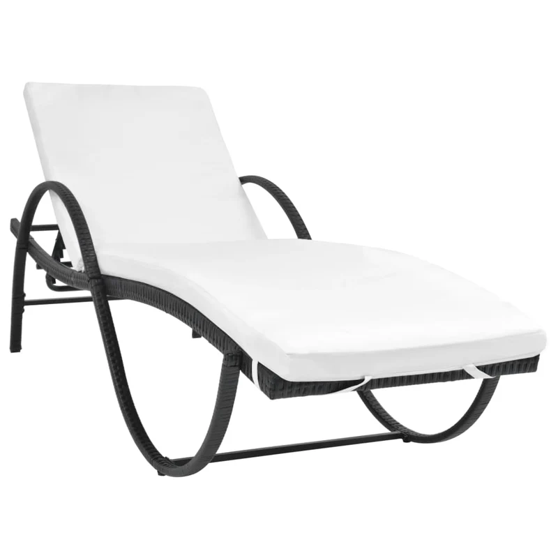 Transat chaise longue bain de soleil lit de jardin terrasse meuble d'extérieur avec coussin et table résine tressée noir 02_0012453
