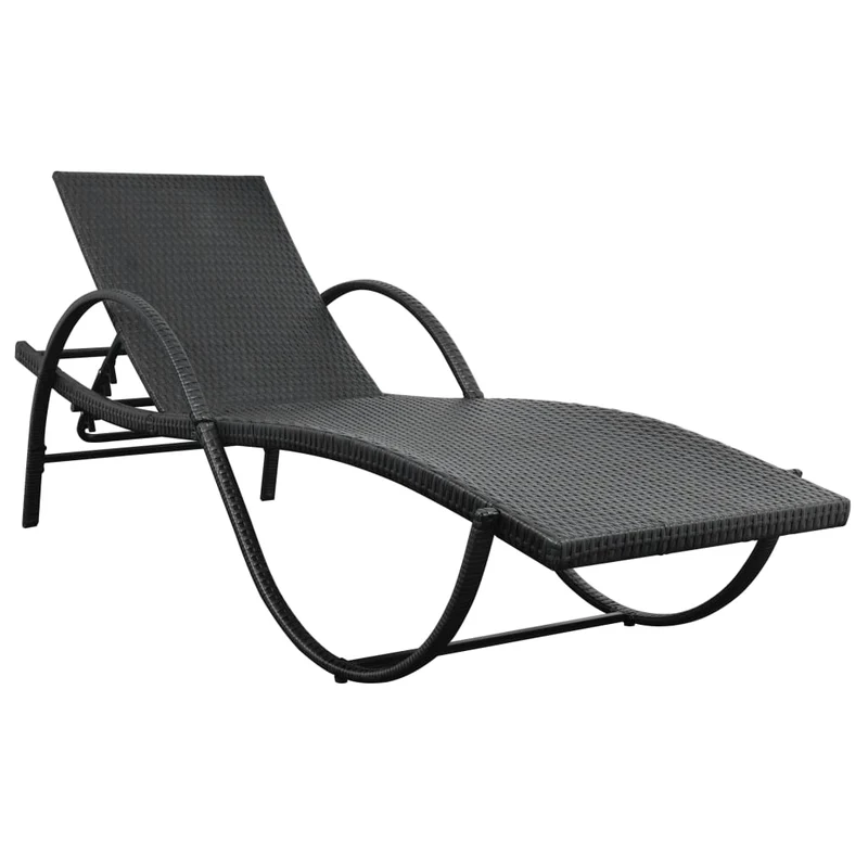 Transat chaise longue bain de soleil lit de jardin terrasse meuble d'extérieur avec coussin et table résine tressée noir 02_0012453