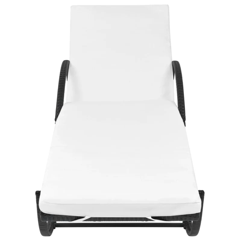 Transat chaise longue bain de soleil lit de jardin terrasse meuble d'extérieur avec coussin et table résine tressée noir 02_0012453