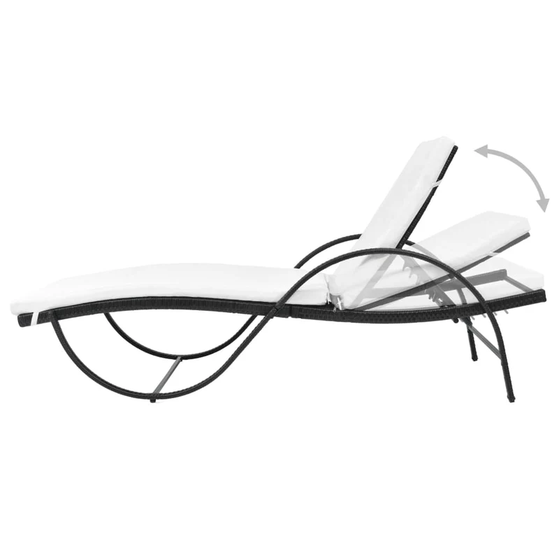 Transat chaise longue bain de soleil lit de jardin terrasse meuble d'extérieur avec coussin et table résine tressée noir 02_0012453
