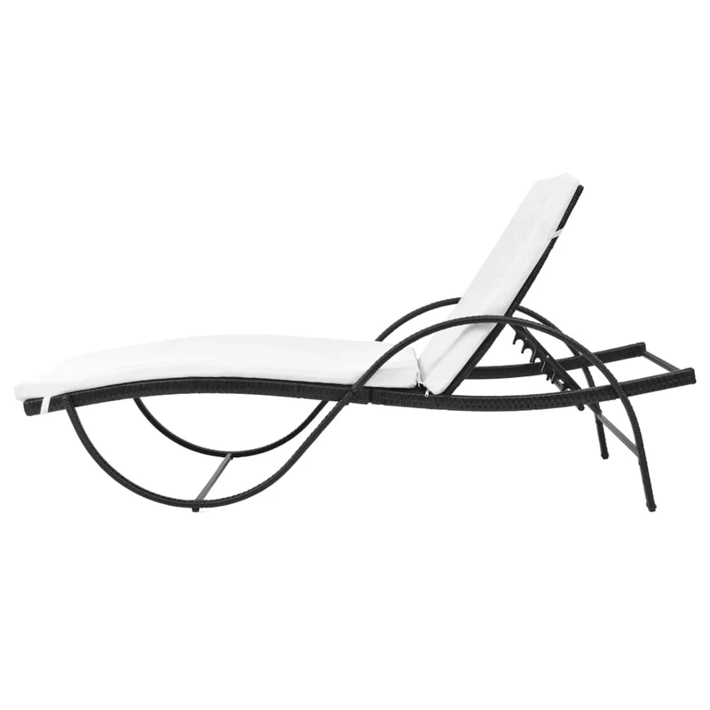 Transat chaise longue bain de soleil lit de jardin terrasse meuble d'extérieur avec coussin et table résine tressée noir 02_0012453