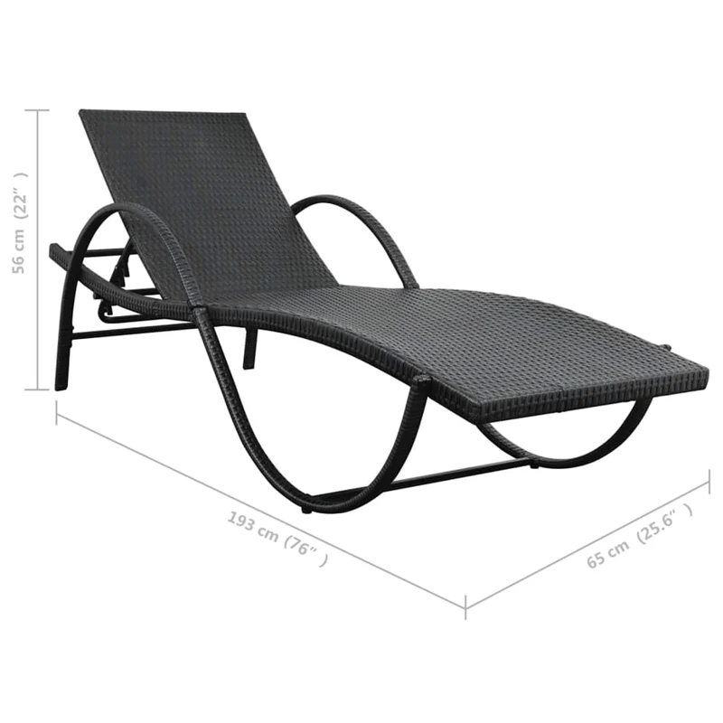 Transat chaise longue bain de soleil lit de jardin terrasse meuble d'extérieur avec coussin et table résine tressée noir 02_0012453