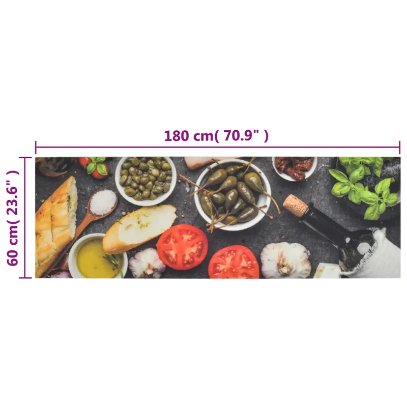Tapis de cuisine lavable design élégant impression vin 180 x 60 cm en velours noir 02_0046045