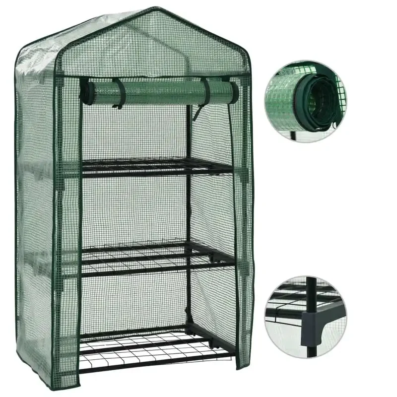Mini-serre 3 niveaux jardin intérieur 69 x 49 x 125 cm accès facile finition résistante en polyéthylène vert 02_0045930