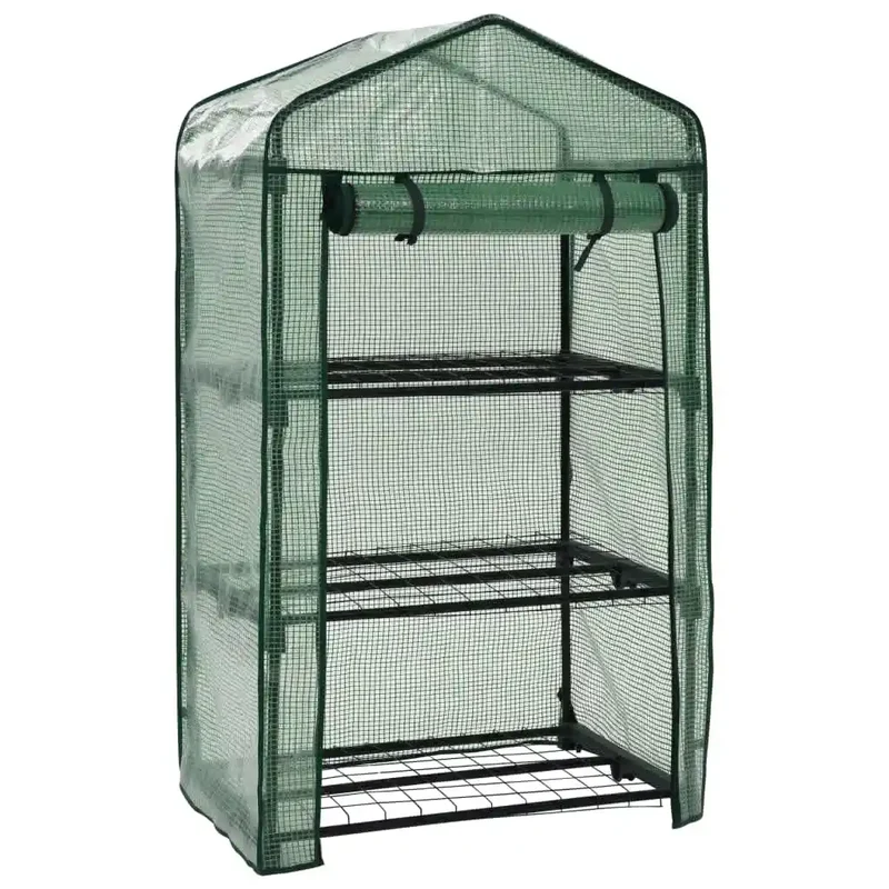 Mini-serre 3 niveaux jardin intérieur 69 x 49 x 125 cm accès facile finition résistante en polyéthylène vert 02_0045930