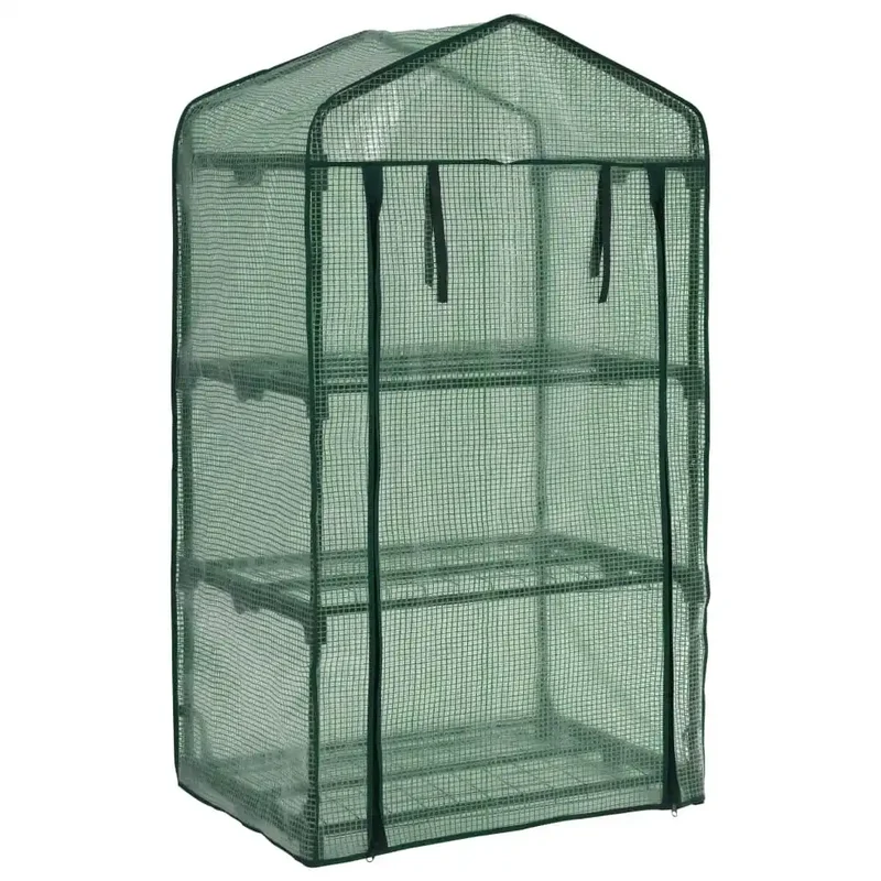 Mini-serre 3 niveaux jardin intérieur 69 x 49 x 125 cm accès facile finition résistante en polyéthylène vert 02_0045930